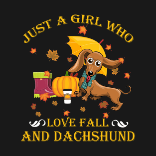 Womens Lovely Dachshund in fall, funny dog lover T-Shirt