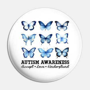 In April We Wear Blue Butterfly Autism Pin