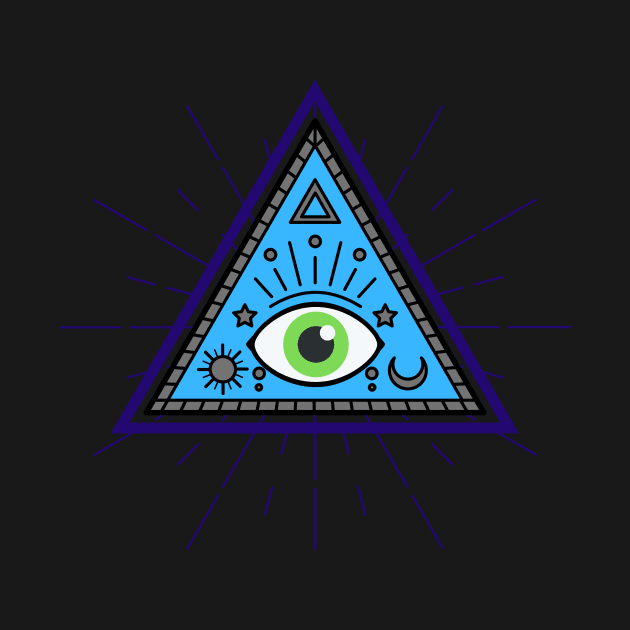 All Seeing eye - blue and grey with green eye by Just In Tee Shirts