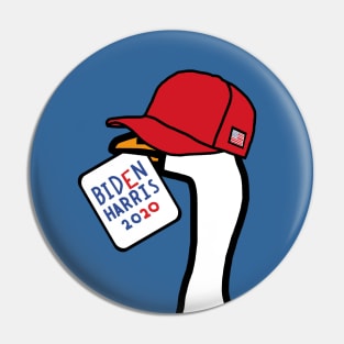 Portrait of Goose in Red Hat with Stolen Biden Harris Sign Pin