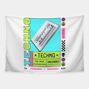 TECHNO  - TR 909 Drum Machine (black/pink/green) Tapestry