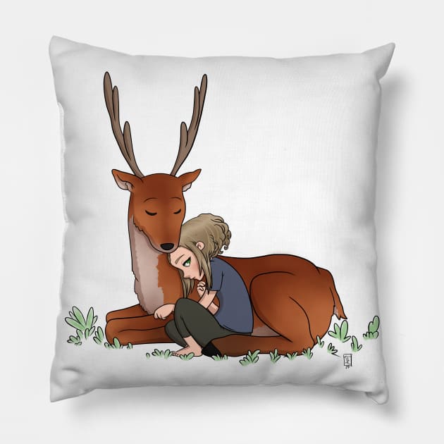 Girl and Deer Pillow by Joshessel