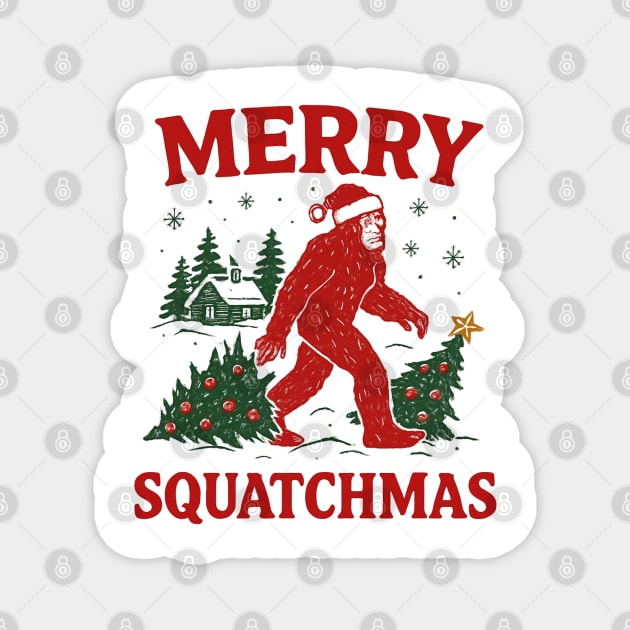 Merry Squatchmas - Bigfoot and Christmas Tree Magnet by Creatifly Graphic Tees