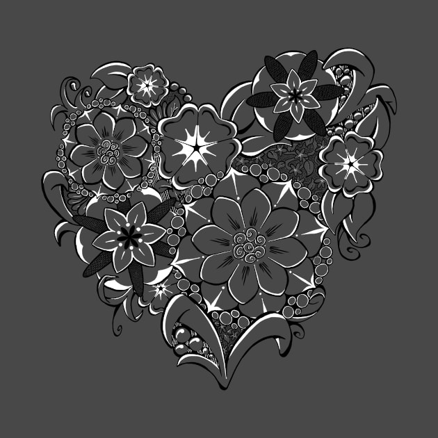 Zentangle Heart - black and white by SuspendedDreams