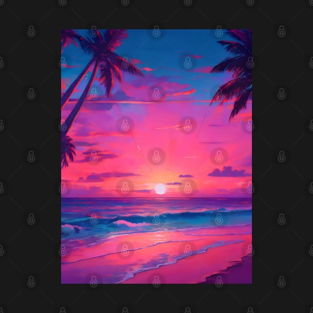 Synthwave beach sunset by Spaceboyishere