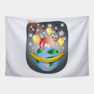 happy world unicorn day Tapestry