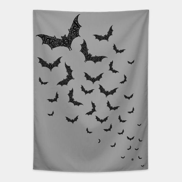 Swirly Bat Swarm Tapestry by VectorInk