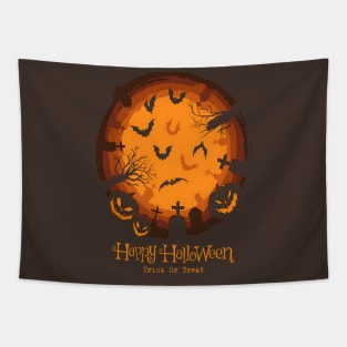 Halloween Lit Cemetery Tapestry