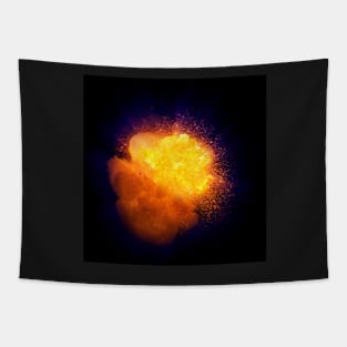 Realistic fiery explosion, orange color with blue gas shell Tapestry