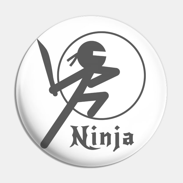 Stickman Ninja - Grey Pin by Design Fern