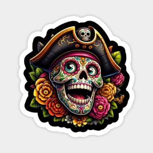 Sugar Skull Art - Pirate Skull Magnet