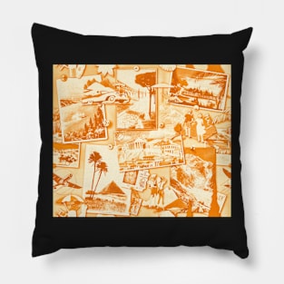 The Wall  of retro Postcards (orange) Pillow