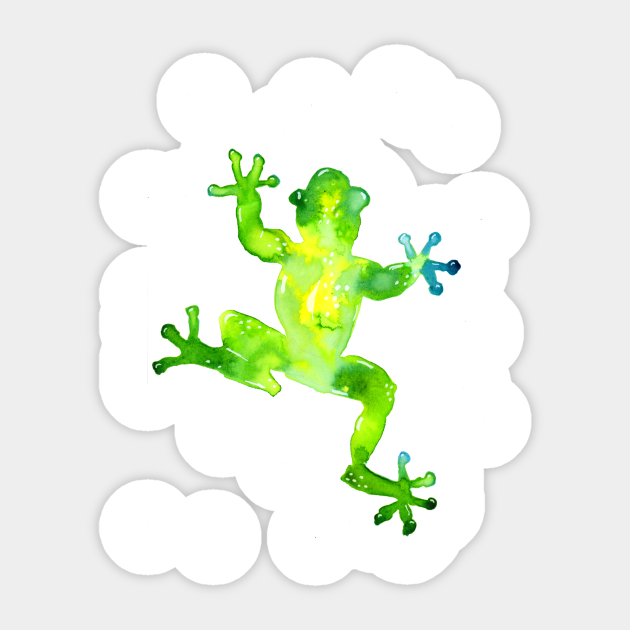 Green Watercolor Frog - Green Frog - Sticker