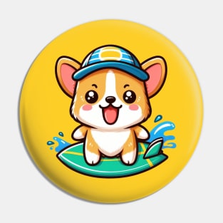 Surfing corgi dog Pin