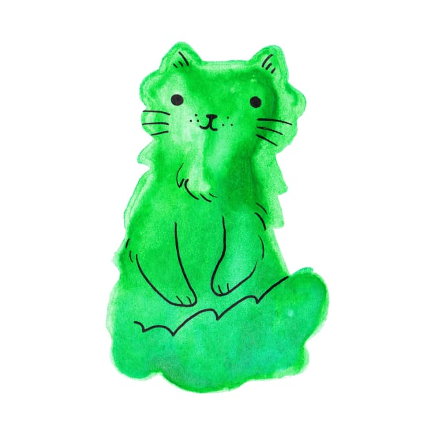 Green Watercolor Cat by saradaboru