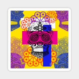 skull o mania in ñanduti patterns, with lovely and smiley catrinas Magnet