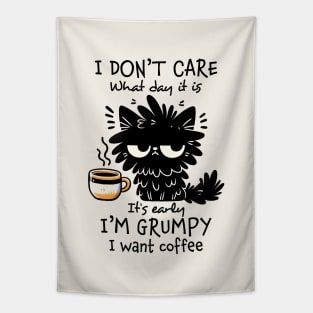 I Don't Care What Day It Is, I Want Coffee Funny Cat Tapestry