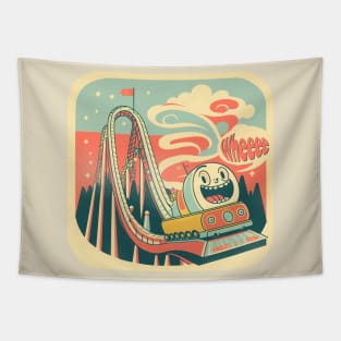 Cute Nostalgic 60s Roller Coaster, Stylish Vintage Tapestry