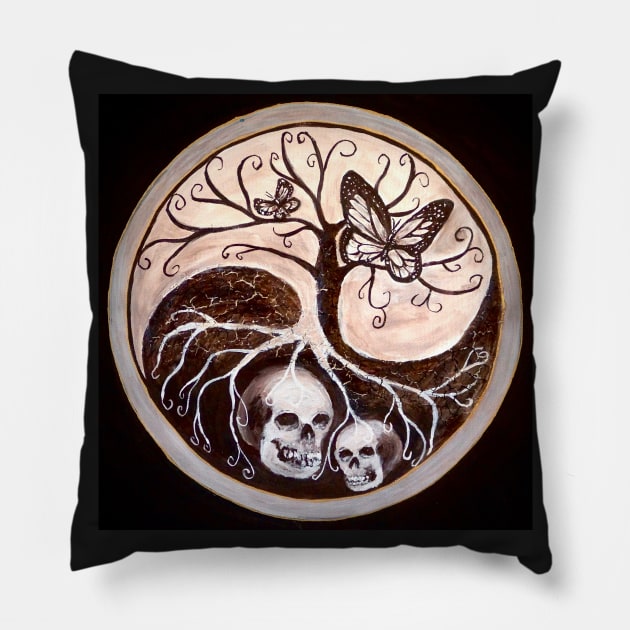 Yin Yang - Life Death Light Dark Upper World Underworld Pillow by monchie