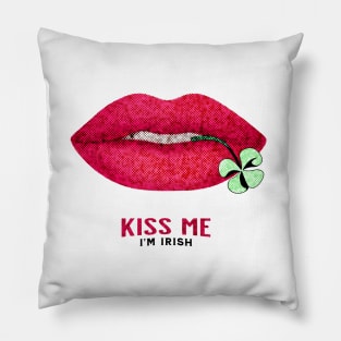 Kiss Me I'm Irish - Pop Culture Lips and Shamrock Leaf Pillow