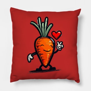 Cute funny carrot with red heart Pillow