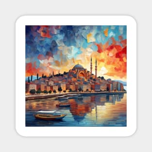 Istanbul Vintage Painting Sunset Magnet