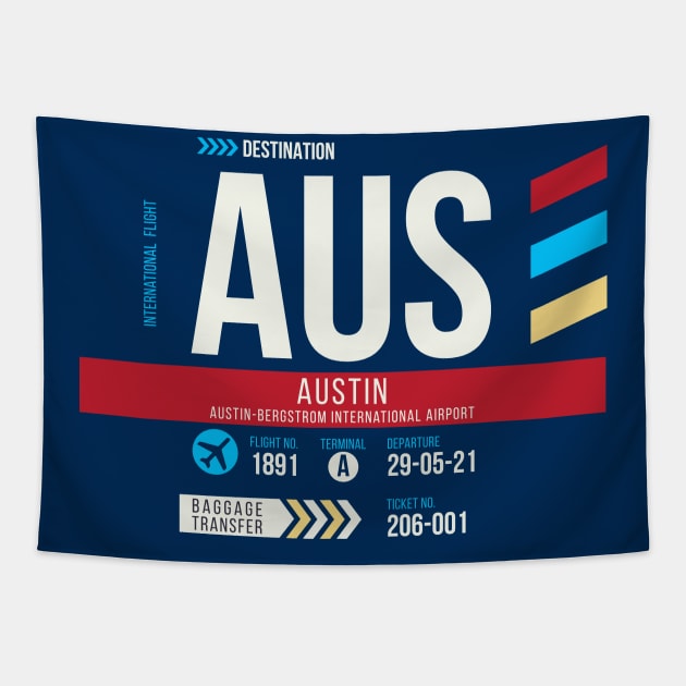 Austin (AUS) Airport Code Baggage Tag Tapestry by SLAG_Creative