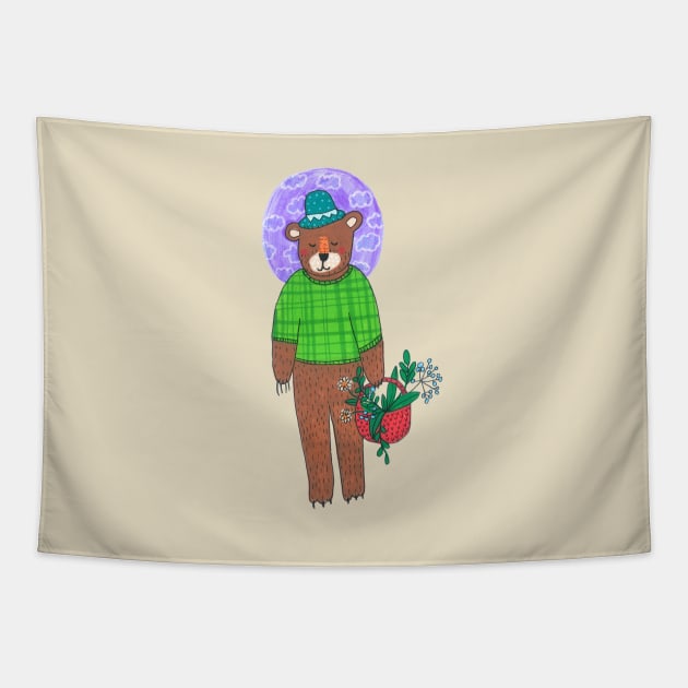 Bear With Flowers Tapestry by DoodlesAndStuff