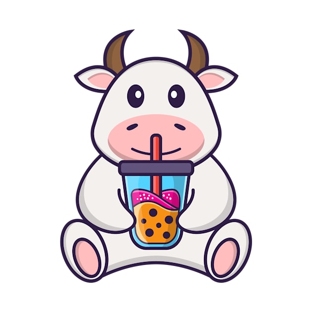 Cute cow Drinking Boba milk tea. by kolega