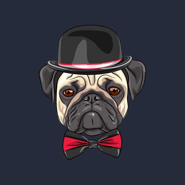 Dog fawn pug in a hat and bow tie by kavalenkava