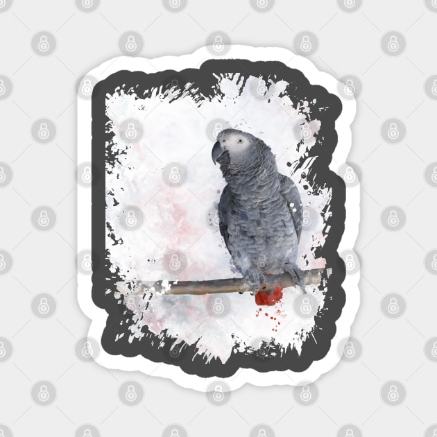 African Grey Watercolor Magnet by SSArt