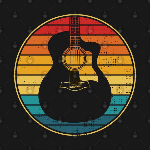 Retro Vintage Circle Sunset Auditorium Acoustic Guitar by nightsworthy