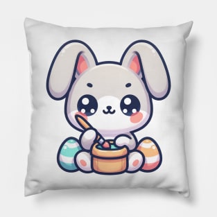 Cute easterbunny painting eggs in kawaii style Pillow