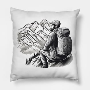 Wilderness Explorer on Top of The Mountain Pillow