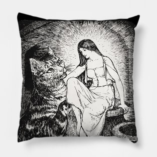 Pre-raphaelite girl and cat Pillow