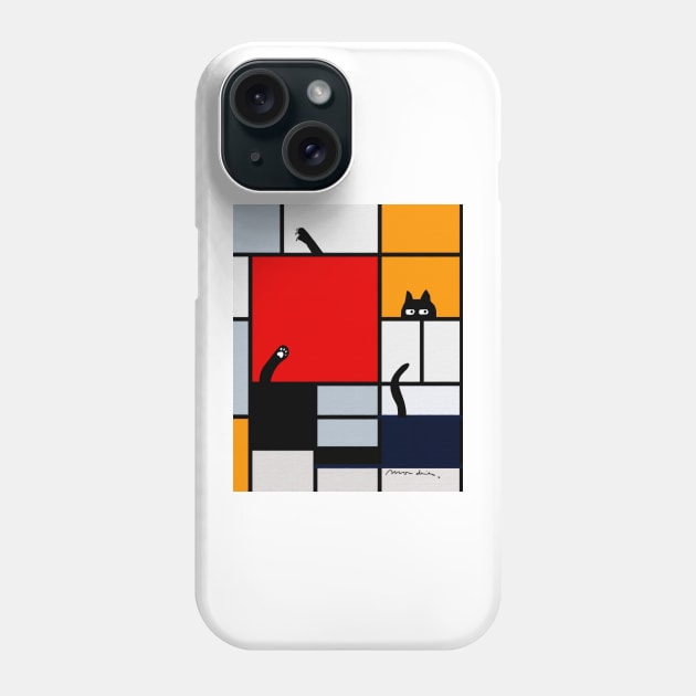 mondrian painting plus cat Phone Case by mfarmand