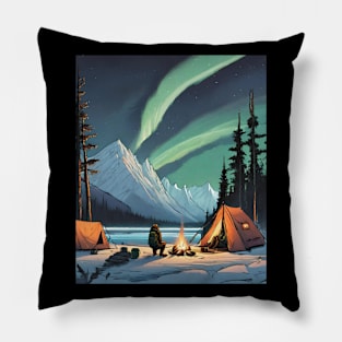 Camping under the aurora borealis Pillow