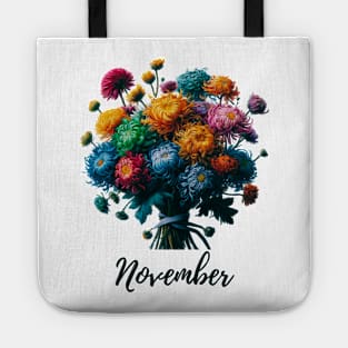 November Flower Shirt, November Birth Month, Vintage Watercolor Floral Tshirt, Mothers Day Gift for Mom, Cottagecore Boho Chrysanthemum Tee Tote