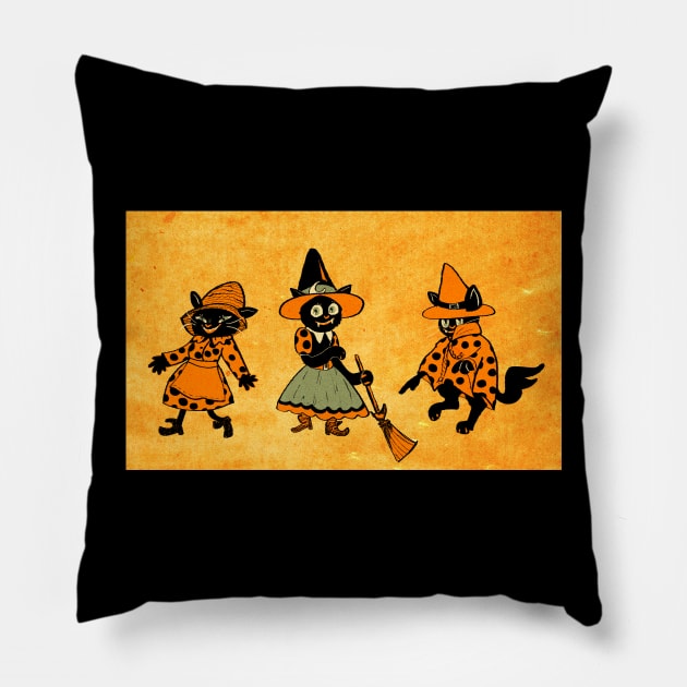 Vintage Style Black Halloween Cat Witches Pillow by Hillopurkki