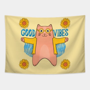 Good Vibes Cat Tapestry