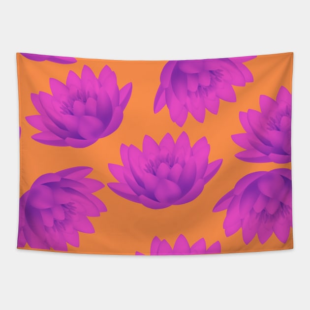Hong Kong Lotus Bright Orange with Pink - Summer Flowers Pattern Tapestry by CRAFTY BITCH