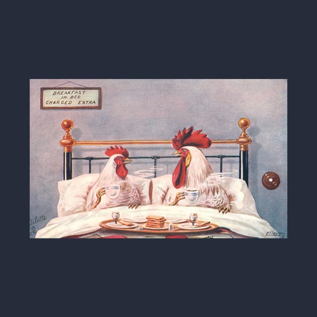 Chicken and Rooster Couple Share Breakfast in Bed by Star Scrunch