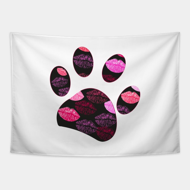 Black paw print with lips Tapestry by GULSENGUNEL