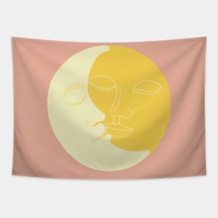 Vintage solar eclipse sun and moon faces Tapestry