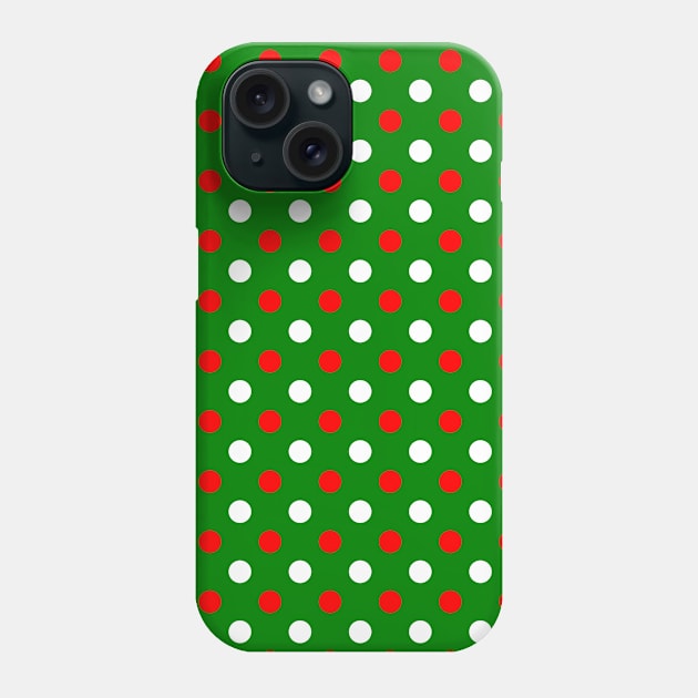 Christmas - Red and White Polka Dots Pattern on Green Background Phone Case by DesignWood Atelier