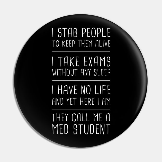 Funny Medical Student School Quote Pin by MeatMan