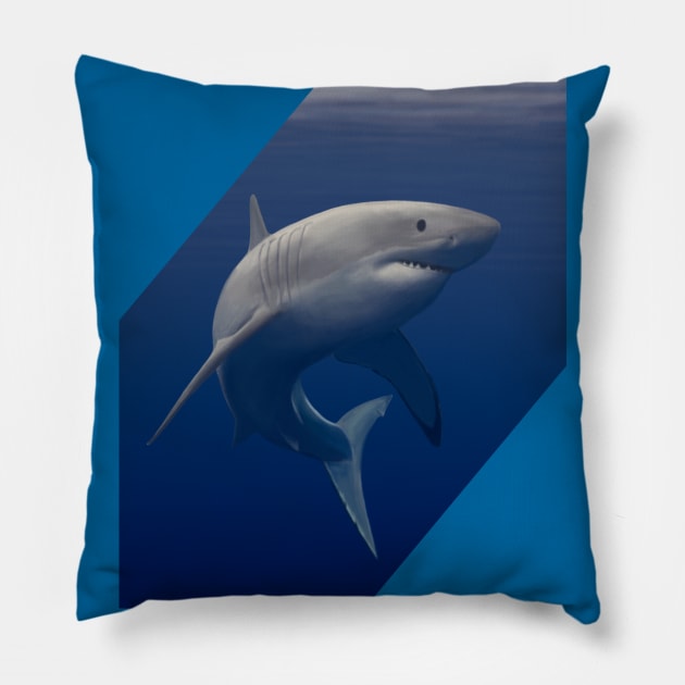 Great White Shark - Digital Painting Pillow by TMBTM