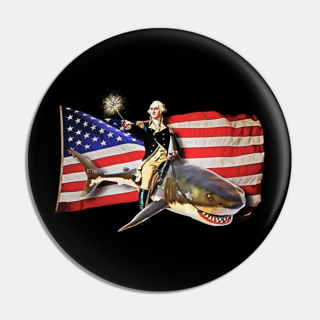 George Washington Riding a Shark American Flag Pin by HolidayoftheWeek