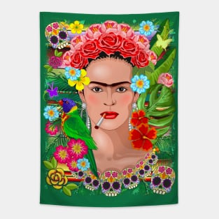 Frida Kahlo Floral Exotic Portrait Tapestry