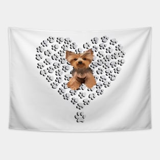 Yorkie Lover Design Paw Print Heart Valentine Yorkshire Terrier Tapestry